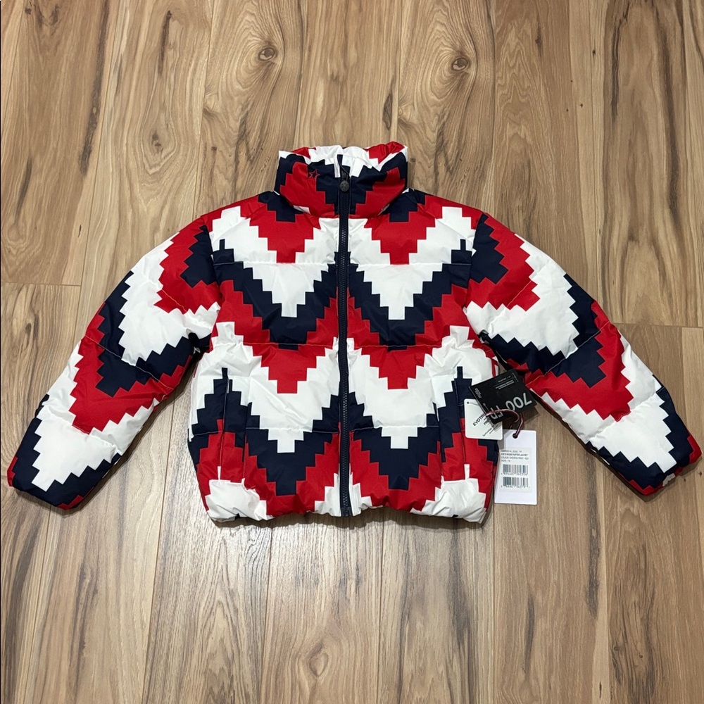 NEW Perfect Moment Kids Nuuk Puffer Down Jacket - Chevron Print/ Red